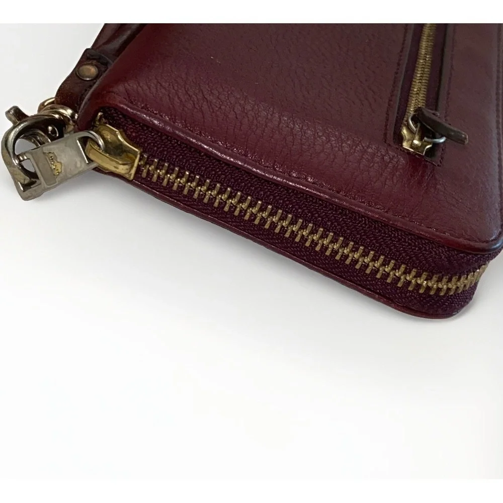 Fossil Tara Wine Burgundy Red Clutch Zip Around Wallet